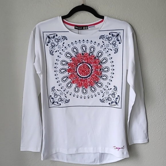 NWT Desigual Floral Long Sleeve Tunic Top, Size 13-14, Color White Floral - Picture 2 of 11